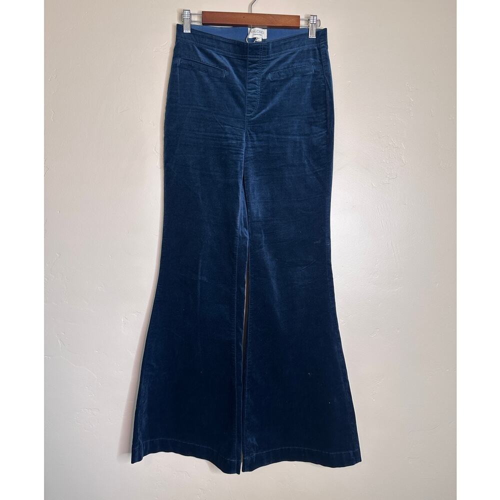 Pilcro Anthropologie Velvet Dark Teal Blue Flare Leg Pull On Pants 26